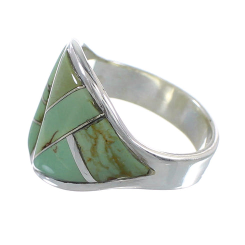 Turquoise Inlay Southwestern Sterling Silver Ring Size 8-3/4 AX53210
